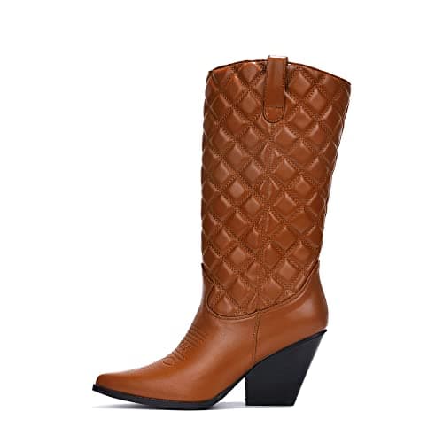 Simple Pointed Toe Block Heel Cowboy Boots