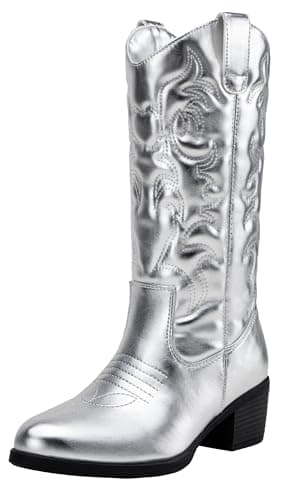 Women's Cowboy Knee High Boots — Vintage Cowboy-9801-silver