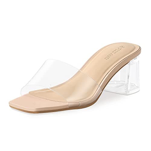 Refined Product Titles:

1. Women's Square Open Toe Heeled Sandals
2. Women's Diana Mule Sandal — Clear Nude