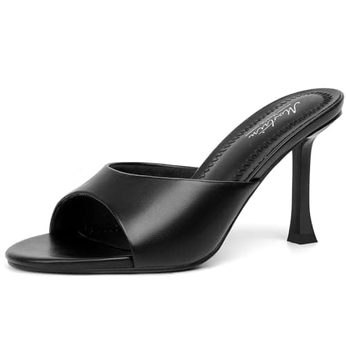 Mostrin Women's Round Toe Vintage Heels with Bow Stiletto Sandals — Black Pu