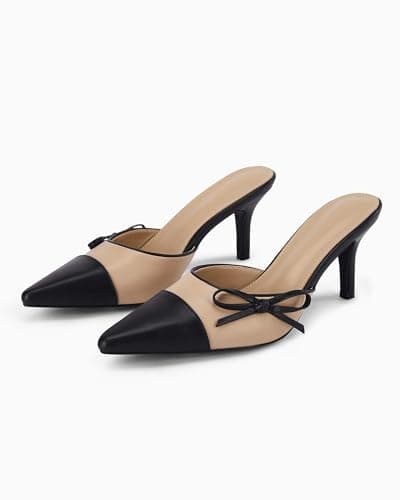 Coutgo Women's Two-Tone Bow Tie Heels Wedding Dress Shoes