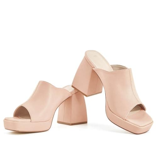 Coutgo Womens Chunky Platform Block Heel Slip-On Sandals — Nude