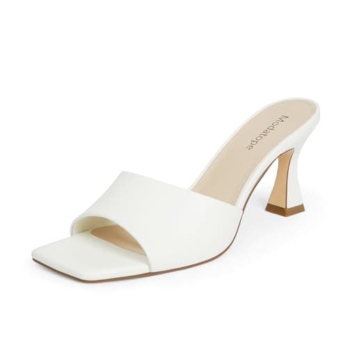 Modatope Women's Open Toe Heeled Sandals with Chunky Block Heel — White