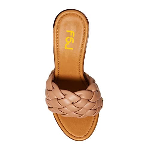 FSJ Women's Braided Chunky Heel Slip On Sandal Size 4-15 US