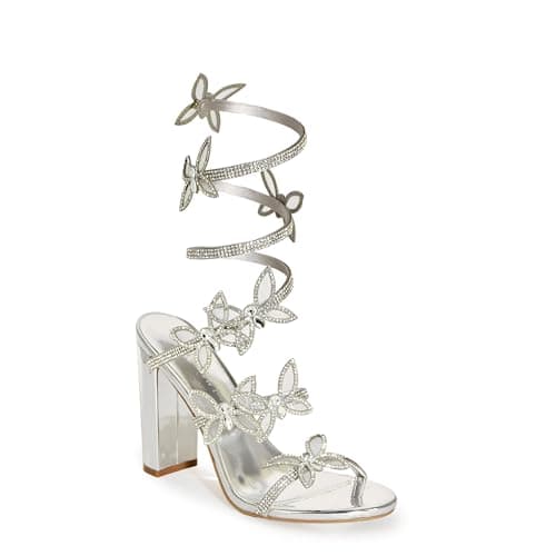 Wild Diva Women's Morris-581 Rhinestone Butterfly Detail Chunk Heel