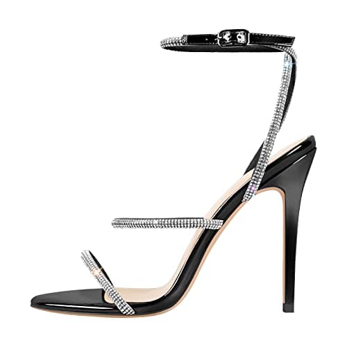 Richéalinni Women's Crystal Stiletto Heel Sandals Buckle Up for Party Dress — Black