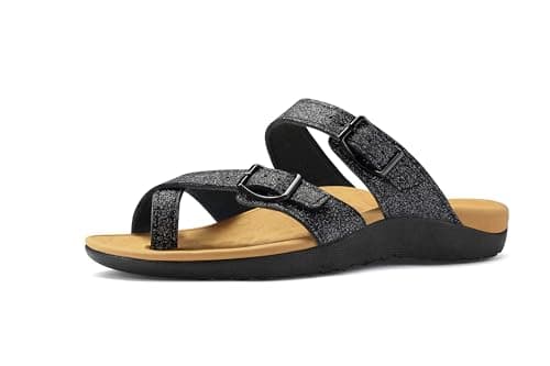 Mysoft Women's Arch Support Slide SandalsComfortable Walk Summer Flip Flops — Black Glitter