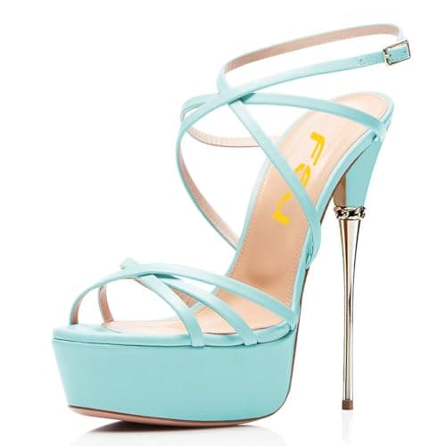 FSJ Women's Metallic Open Toe Stiletto Heel Platform Sandals Size 4-15 US — Sky Blue