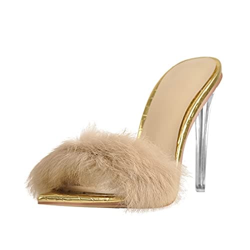 LISHAN Women's Fur Mules Slide Sandals — Gold