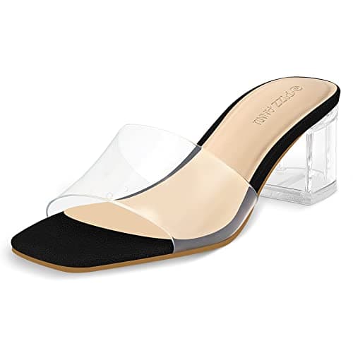 Refined Product Titles:

1. Women's Square Open Toe Heeled Sandals
2. Women's Diana Mule Sandal — Clear Black
