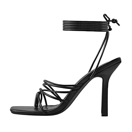 Richealnana Women's Lace Up Crisscross Gladiator Stiletto Heel Sandals Black Size 6