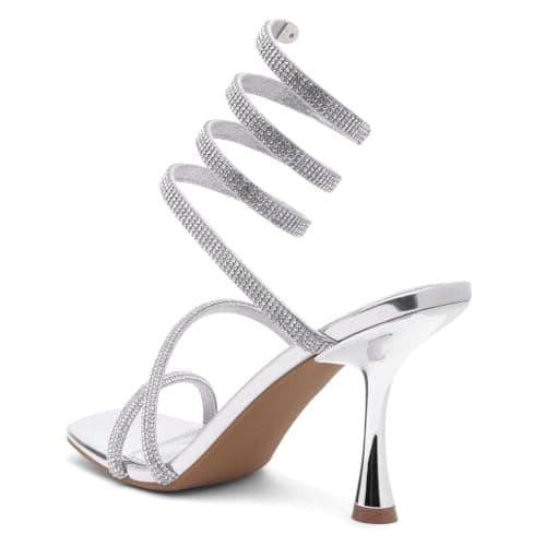 Charming Women's Rhinestone Heel Sandals with Spiral Strap for Party