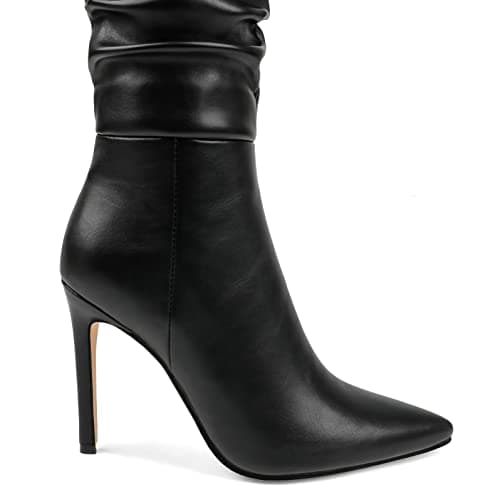 COLETER Women's Knee High Stiletto Buckle Dress Boots with Slouch Zipper