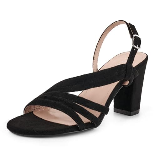 LALA IKAI Women's Rhinestone Open Toe Slingback Heels Sandals — Blk3