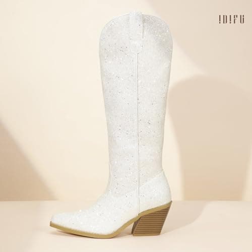 IDIFU IN3 Sparkly Glitter Boots for Women Knee High Wedding Party