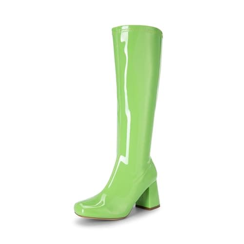 Dream Pairs Women's Chunky Knee High Square Toe Boots — Green-pat