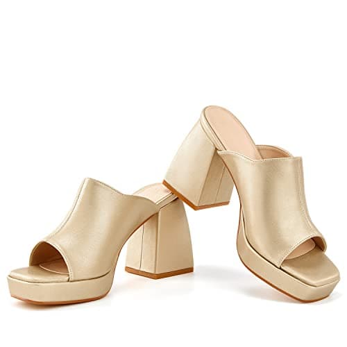 Coutgo Womens Chunky Platform Block Heel Slip-On Sandals — Gold