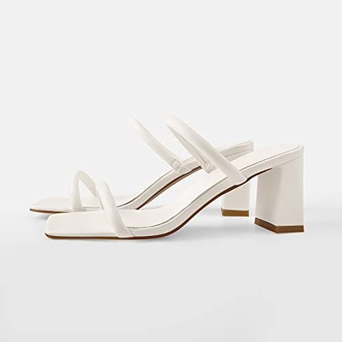 Richealnana Women's Square Toe Chunky Heels Mule Slides