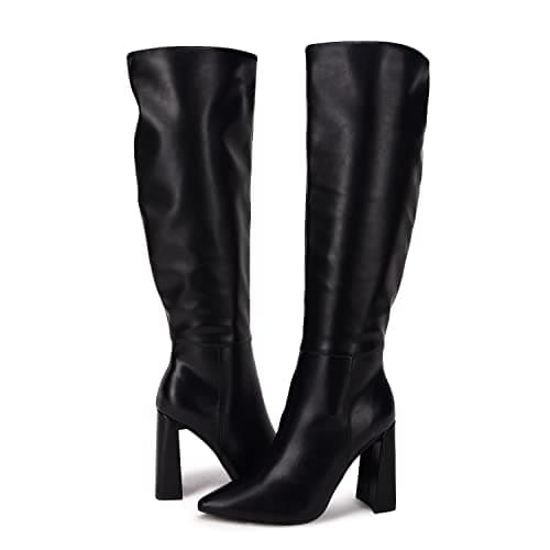 Juliet Holy Women's Wide Calf Chunky Knee-High Go-Go Boots with Side Zipper