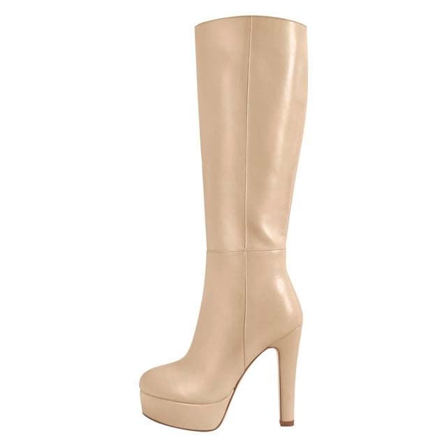 Richealnana Women's Knee High Side Zipper Stiletto Heel Boots — Beige