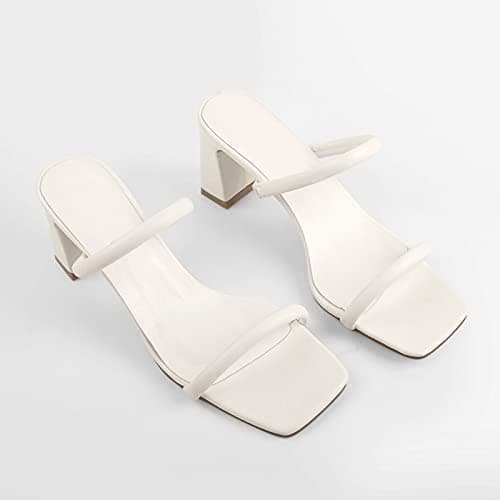 Richealnana Women's Square Toe Chunky Heels Mule Slides