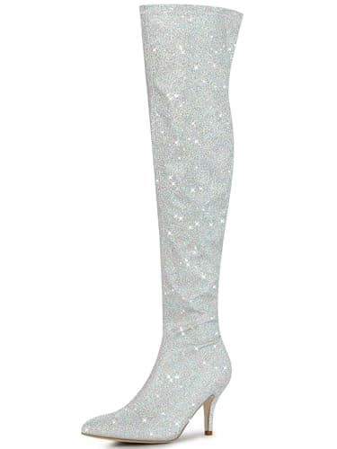 Allegra K Women's Glitter Knee High Stiletto Heel Boot