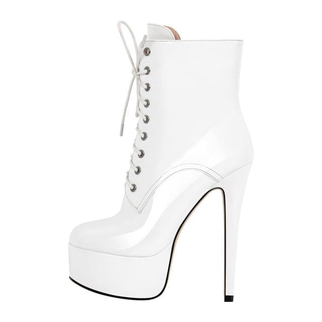 Richealnana Women's Platform Stiletto Heel Ankle Boots Voters for Party Prom — White