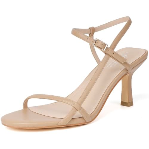 Mostrin Women's Strappy High Heel Sandals with Ankle Strap for Parties and Weddings — Nude 05