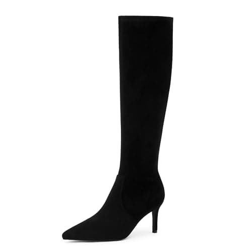 Modatope Women's Knee High Stiletto Heel Zipper Boot — Stretch-black Suede