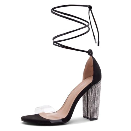 Shoe Land SL-ROSEMMINA Women's Strappy Heeled Rhinestone Sandals for Weddings & Parties