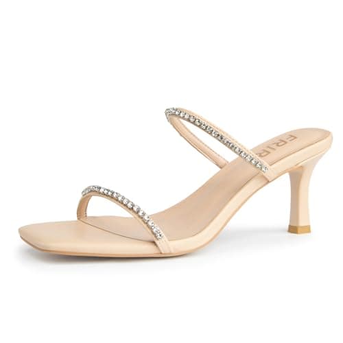 FRJR Women's Sparkly Rhinestone Kitten Heel Sandals with Stiletto Strap for Party Prom Wedding