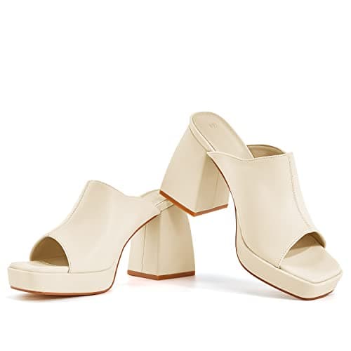 Coutgo Womens Chunky Platform Block Heel Slip-On Sandals