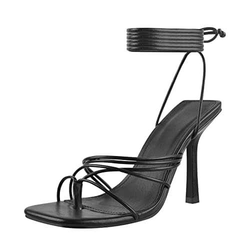 Richealnana Women's Lace Up Crisscross Gladiator Stiletto Heel Sandals Black Size 6
