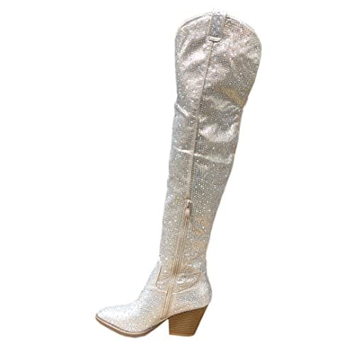 ABSOLEX Women's Western Cowgirl Rhinestone Mid-Calf Boots