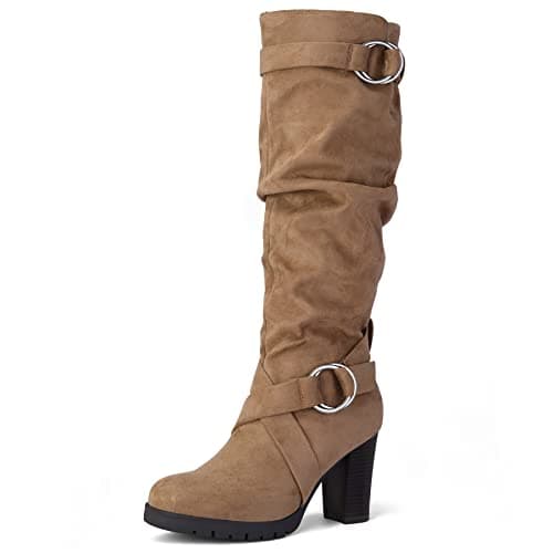 mysoft Women's Knee High Warm Winter Boots with Side Zippers — Taupe Suede