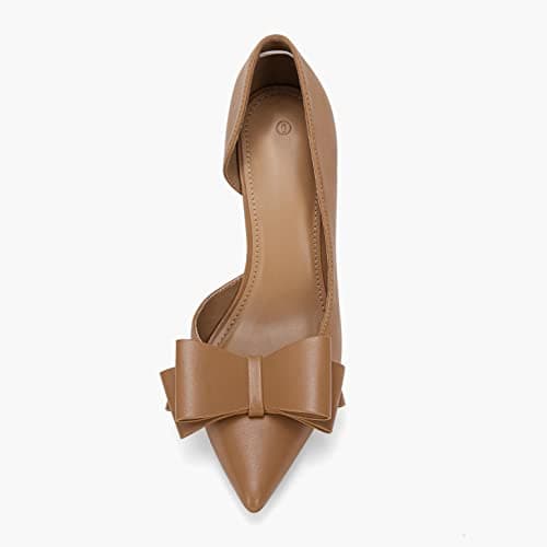 Coutgo Women's Bow Heeled Closed Toe Stiletto Wedding Pumps