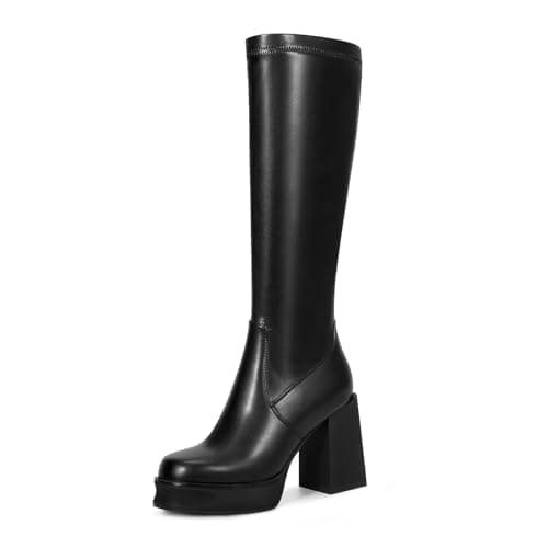 Wetkiss Chunky Heel Stretch Knee High Boots for Women — Platform Chunky-matteblack