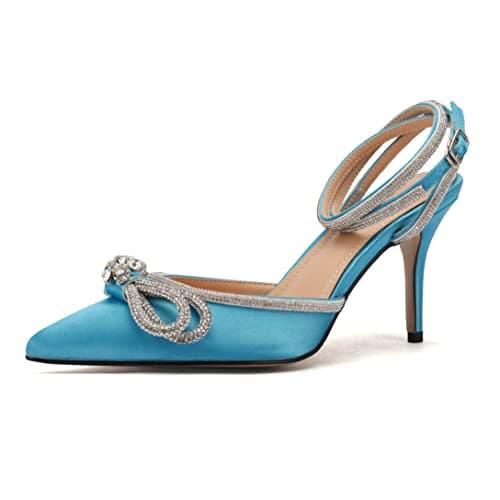 Arqa Crystal Ankle Strap Stiletto Heels for Women Wedding Shoes — Blue