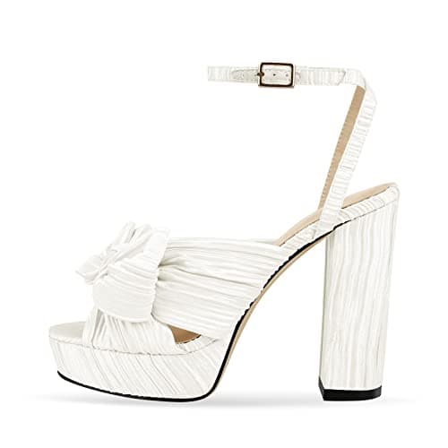 Richealnana Women's Platform Chunky Heel Sandals — White