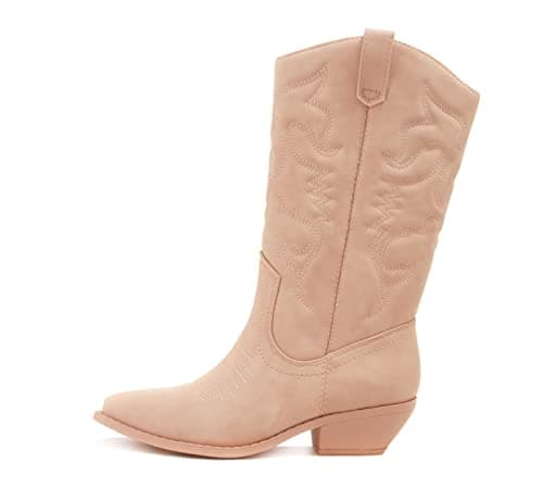 All-White Soda Red Knee High Cowboy Boots with Pull-On Tabs — Pink Nubuck