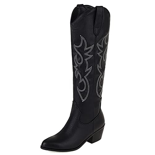 MeiLuSi Embroidered Tall Cowboy Boots for Women — 1black