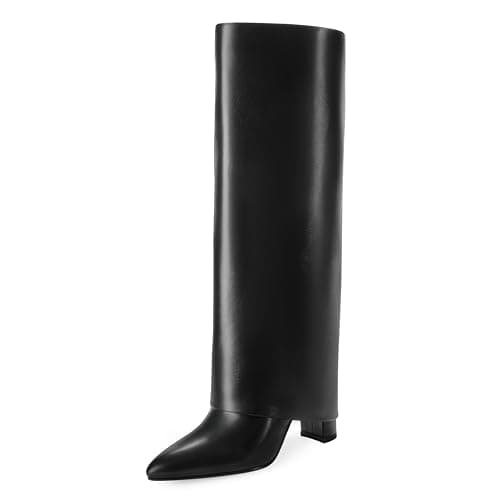 Modatope Chunky Heel Knee High Zipper Boots for Women
