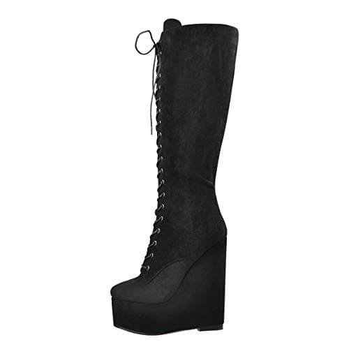Richealnana Women's Black Suede Knee High Zipper Heel Boots US 14