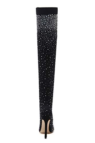 Azermo Women's Sparkly Rhinestone Thigh High Heeled Socks