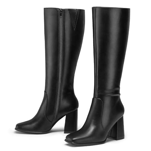 mysoft Women's Knee High Block Heel Square Toe Long Dress Boots