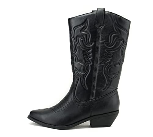 All-White Soda Red Knee High Cowboy Boots with Pull-On Tabs — Black Pu