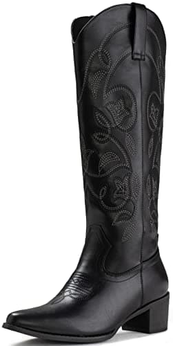 IUV Women's Pointy Toe Western Boots Mid Calf Cowgirl Boots