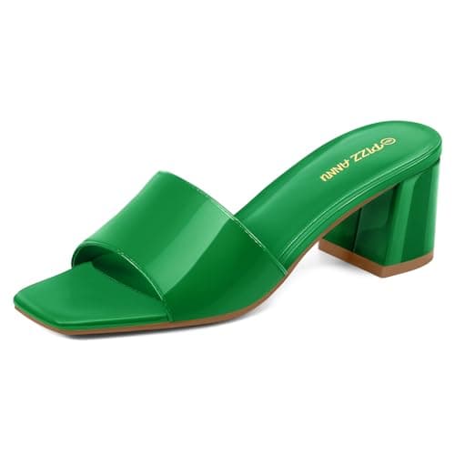 Refined Product Titles:

1. Women's Square Open Toe Heeled Sandals
2. Women's Diana Mule Sandal — Kelly Green Patent