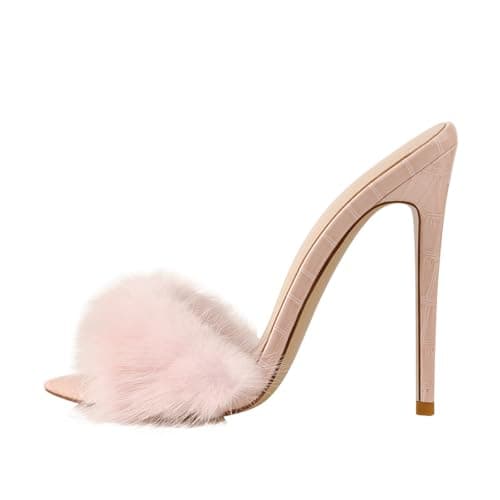 Richealnana Women's Fur Fuzzy Sexy Stiletto Heels — Pink
