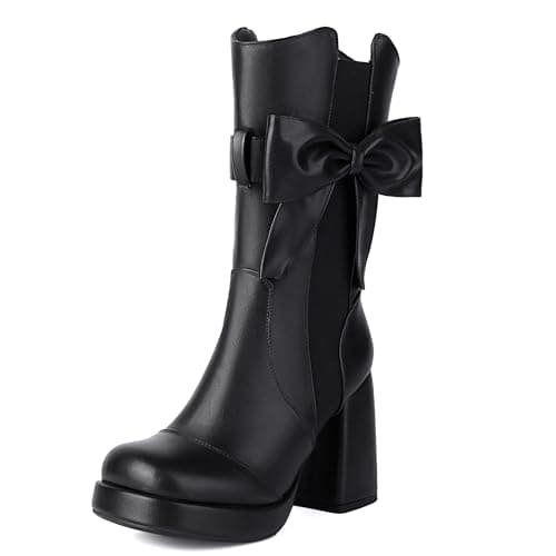 ForeMode Women's Gothic Leather Ankle Boots with Studded Strap — Black-m8-6